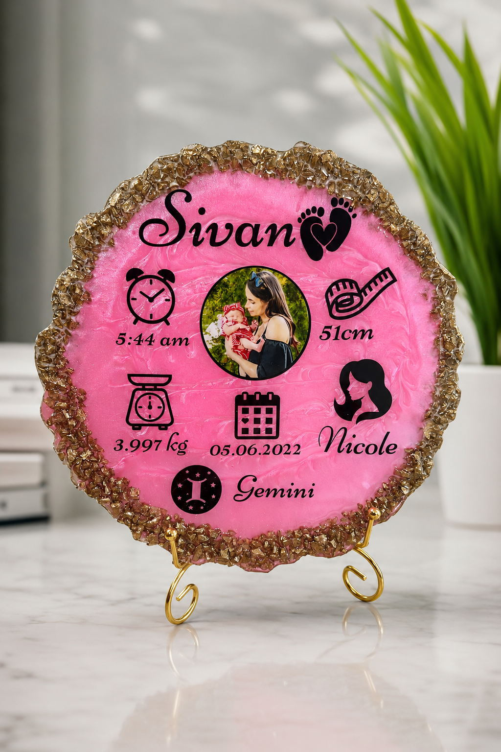 Birth Memory Plaque with Photo, Personalized New Born Gift