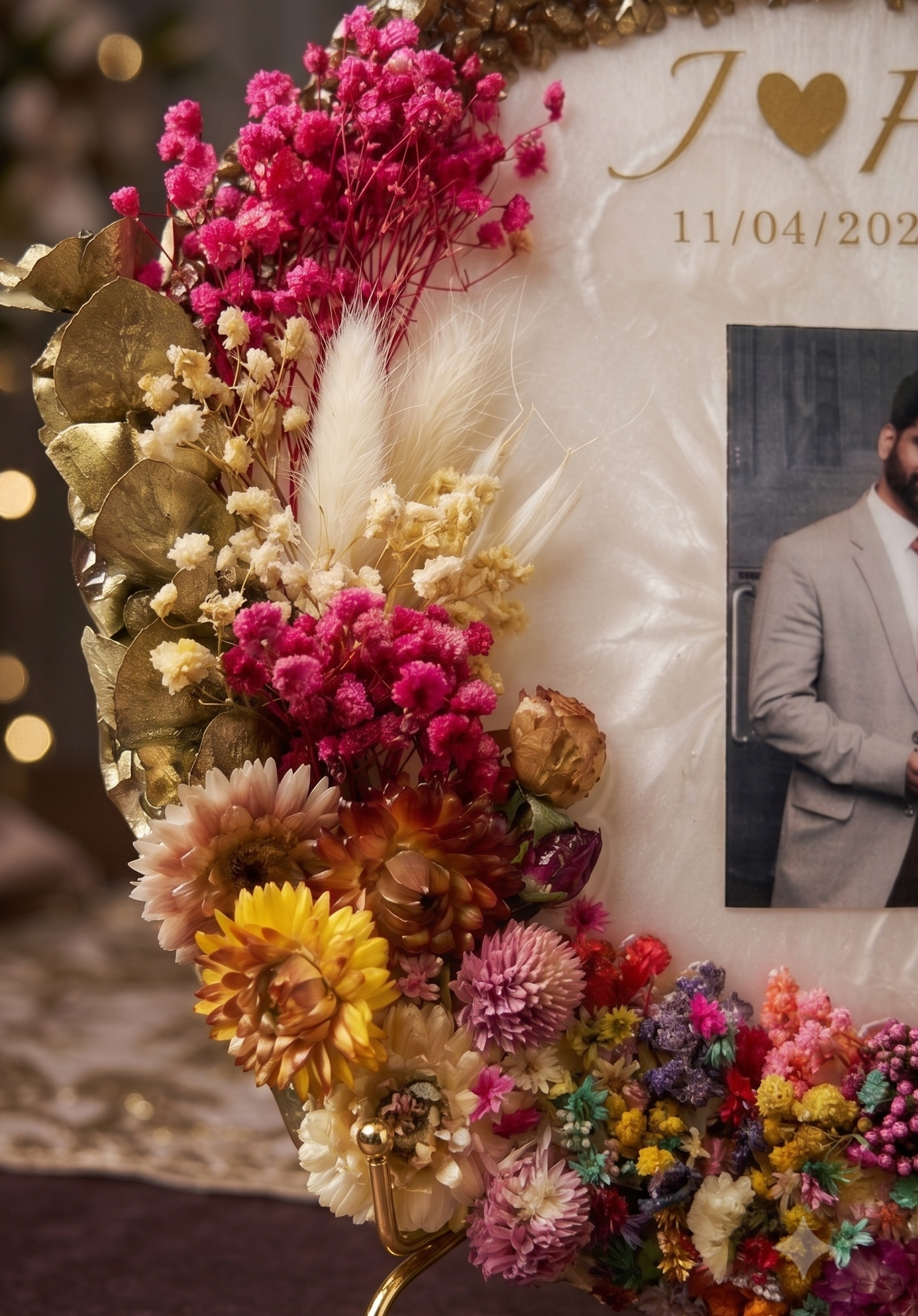Wedding Preservation Plaque with Photo & Dried Flowers