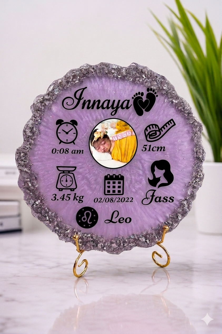 Birth Memory Plaque with Photo, Personalized New Born Gift