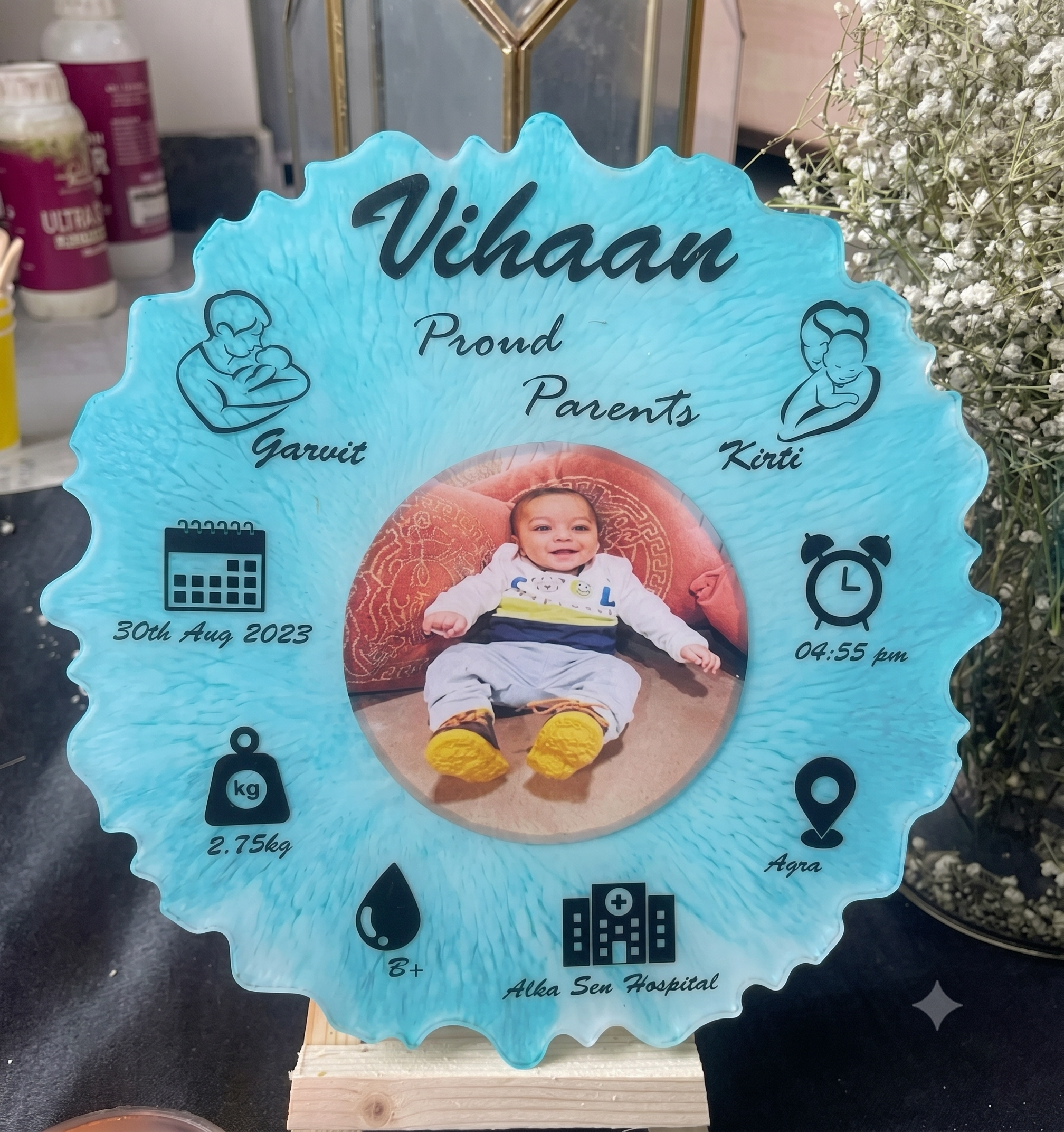 Birth Memory Plaque with Photo, Personalized New Born Gift