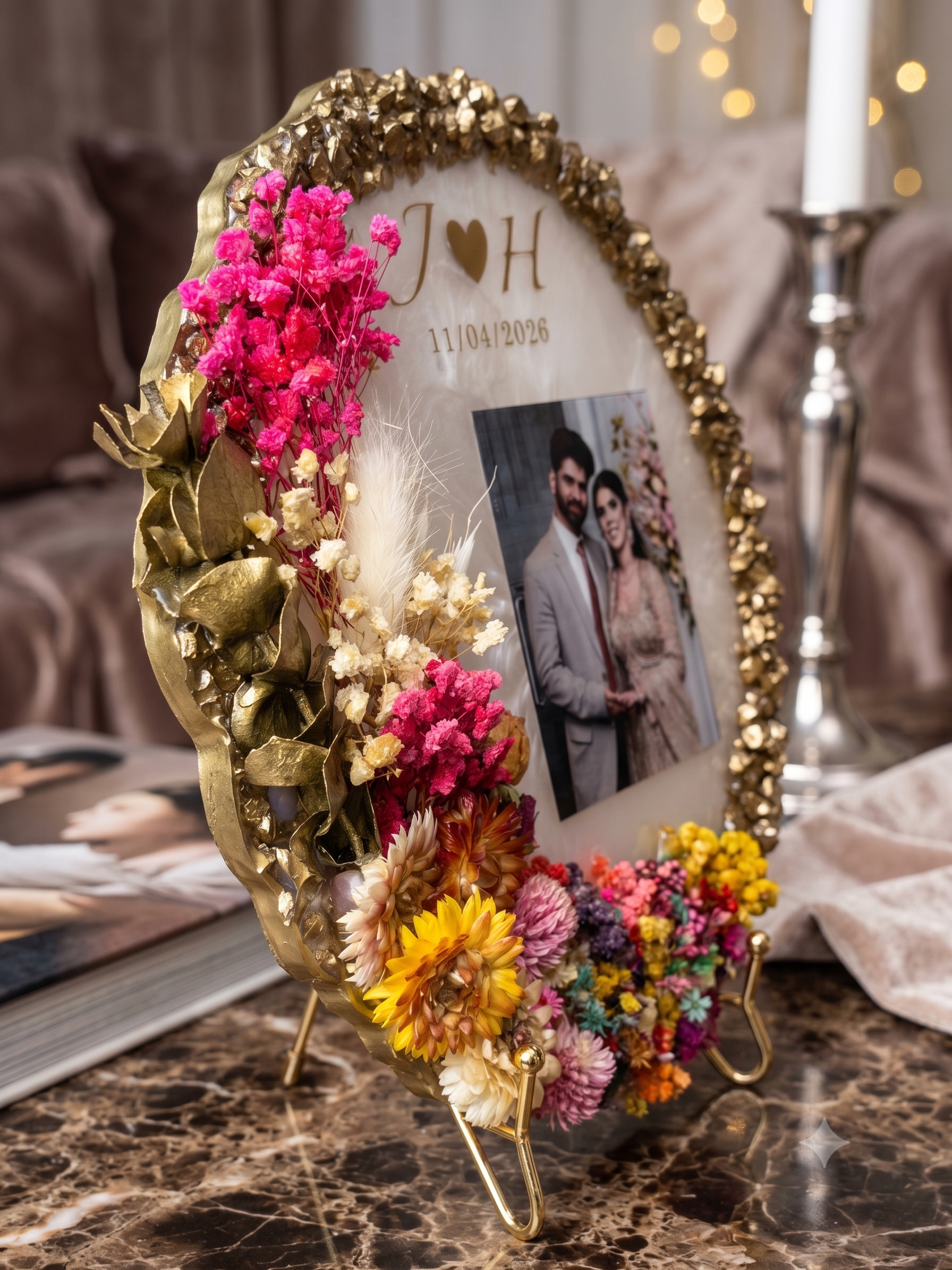 Wedding Preservation Plaque with Photo & Dried Flowers