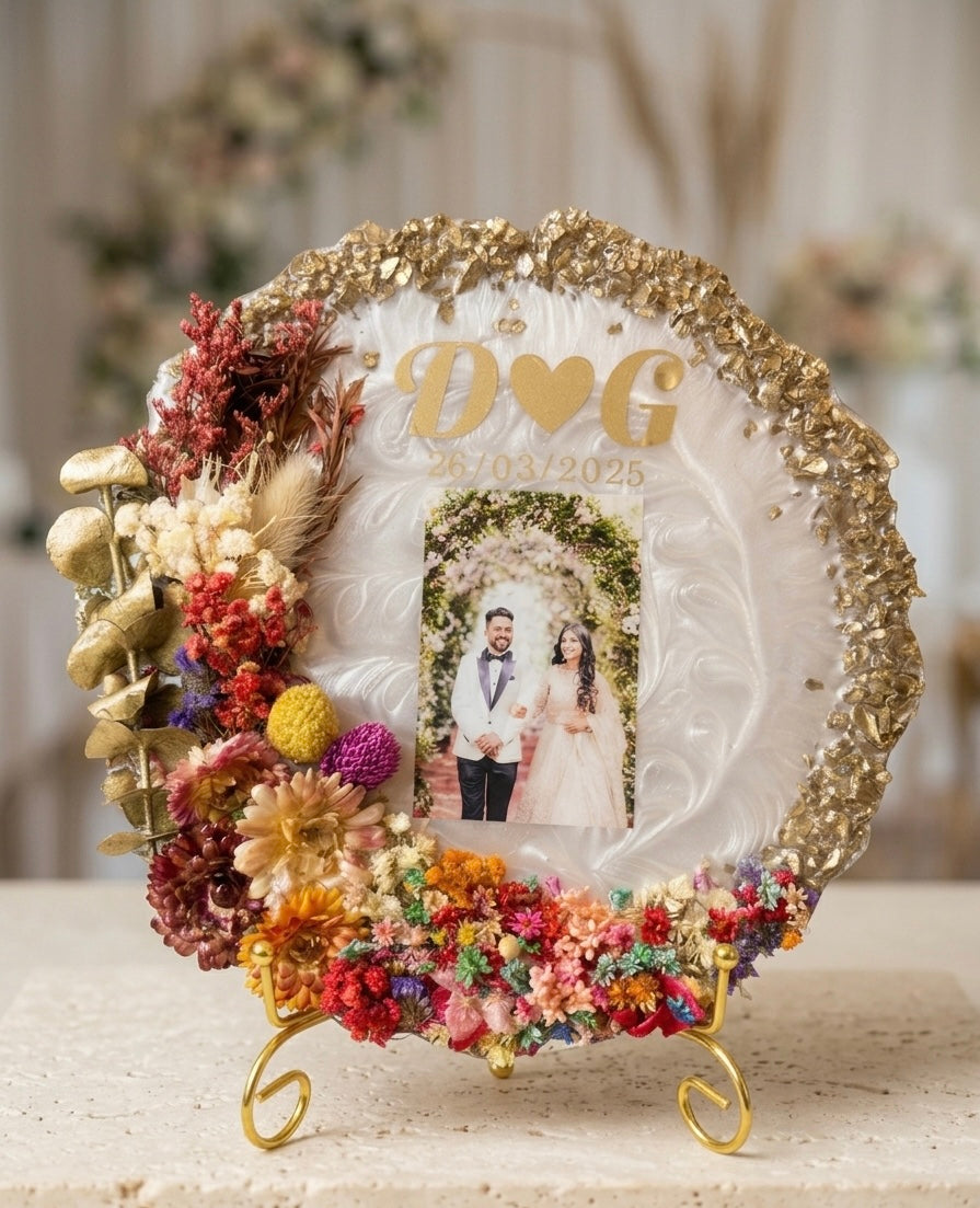 Wedding Preservation Plaque with Photo & Dried Flowers