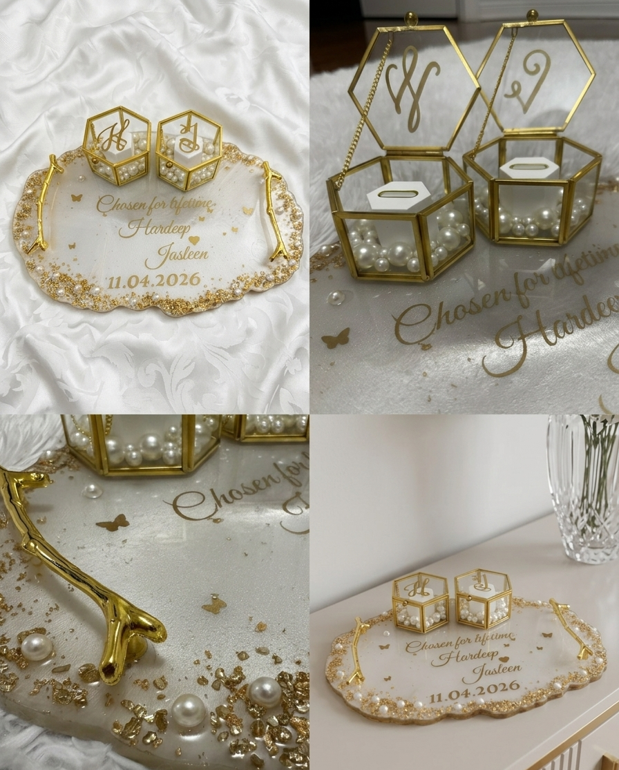 Oval Wedding/Enagagement Ring Platter with Gold Boxes