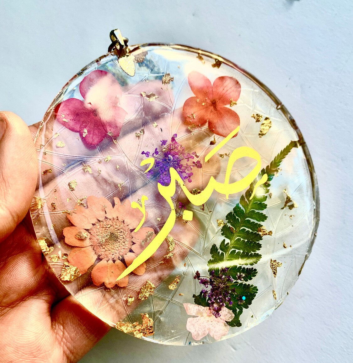 Islamic Car Mirror Hanging Charm: Resin Pendant with Real Flowers